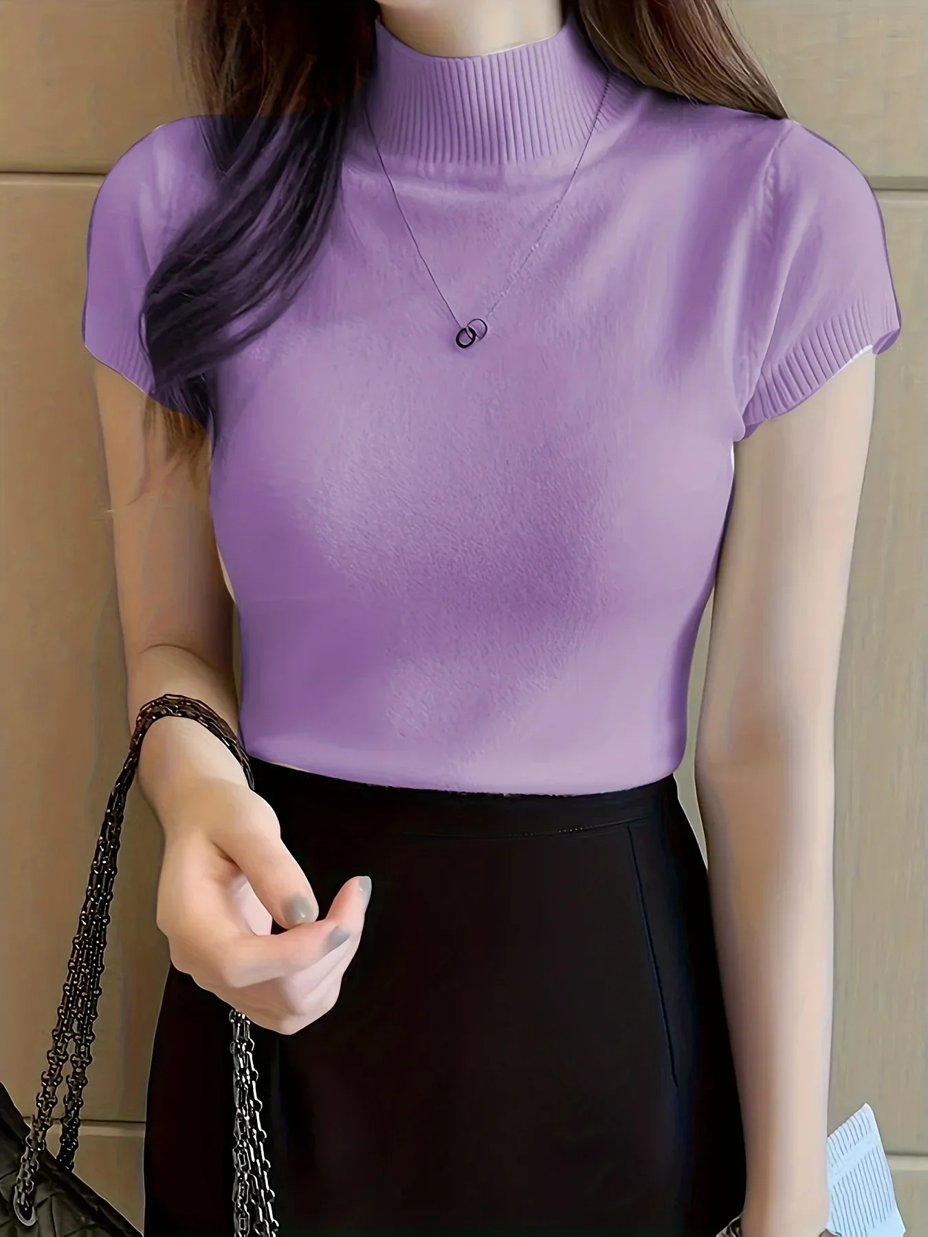 Fitted Short Sleeve Knit Top - Image 34