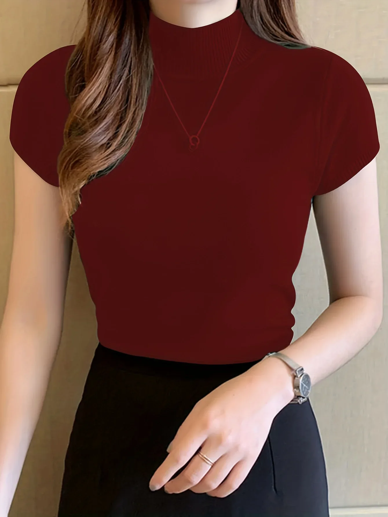 Fitted Short Sleeve Knit Top - Image 35