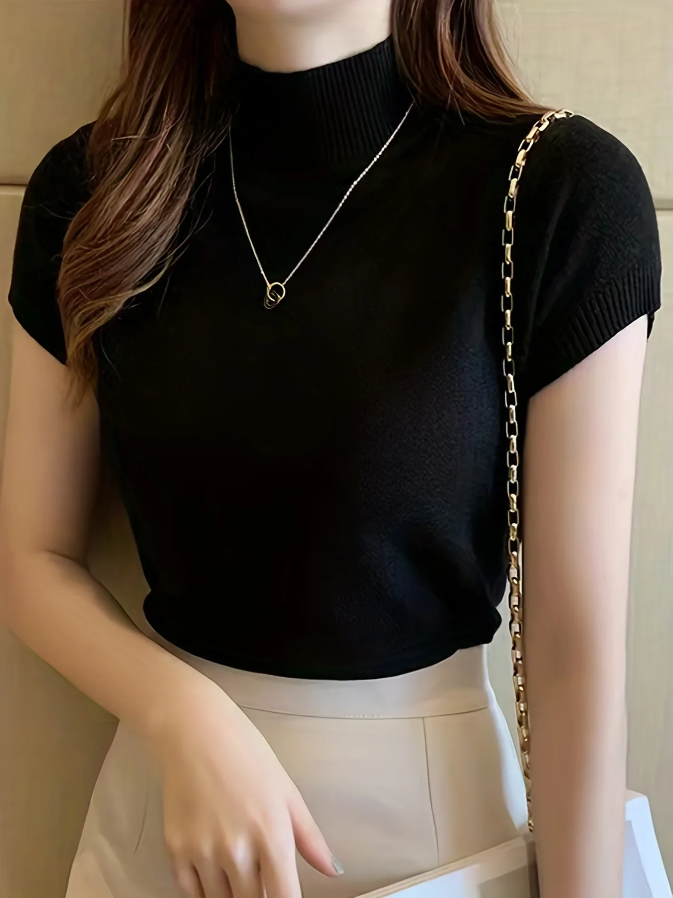 Fitted Short Sleeve Knit Top - Image 36