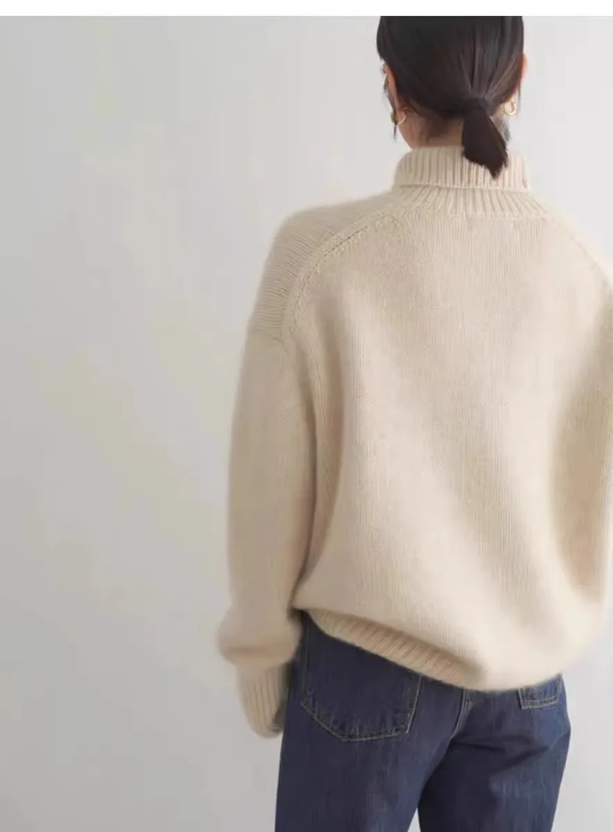 2024 Autumn and Winter New Thick Cashmere Sweater Women High Neck Pullover Sweater Warm Loose Knitted Base Sweater Jacket Tops - Image 12