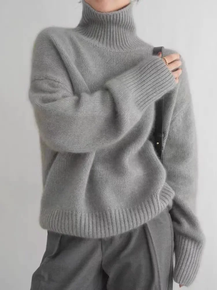 2024 Autumn and Winter New Thick Cashmere Sweater Women High Neck Pullover Sweater Warm Loose Knitted Base Sweater Jacket Tops - Image 14