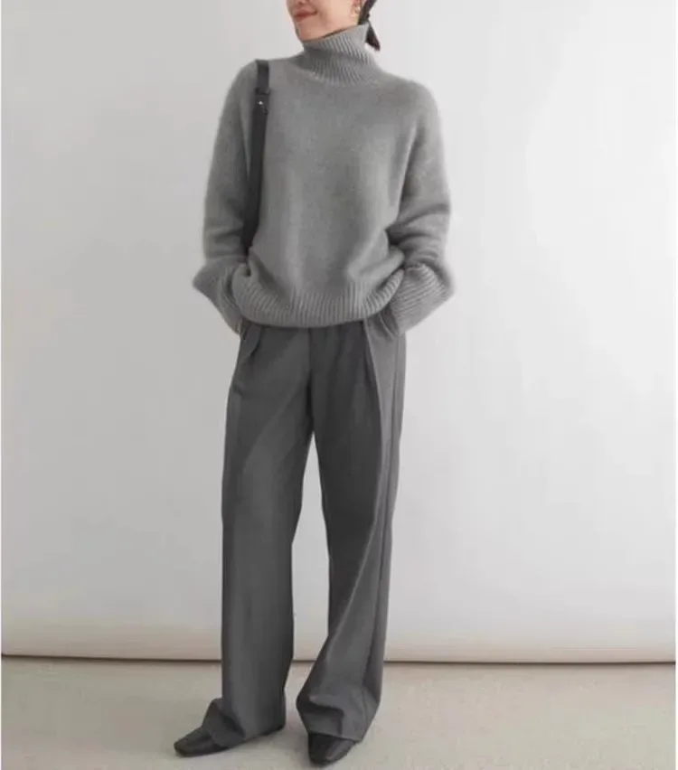 2024 Autumn and Winter New Thick Cashmere Sweater Women High Neck Pullover Sweater Warm Loose Knitted Base Sweater Jacket Tops - Image 15