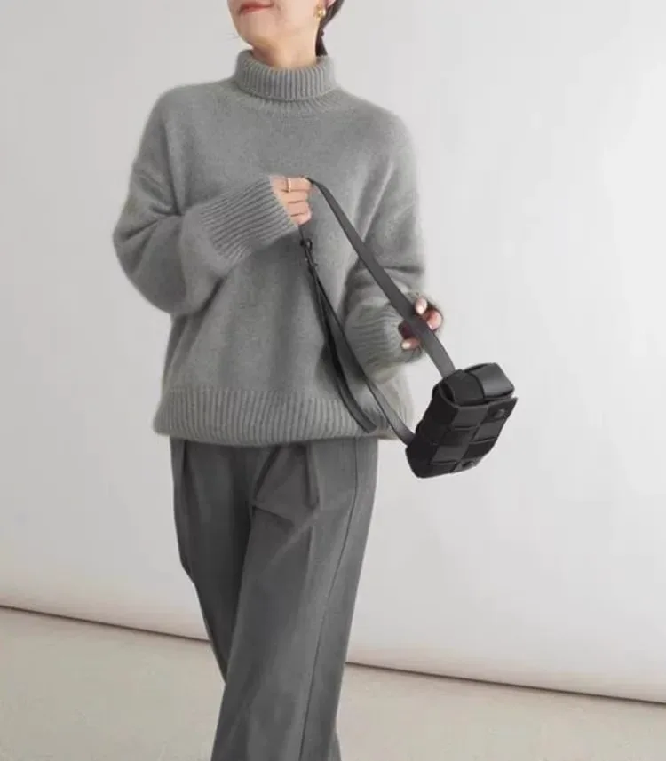 2024 Autumn and Winter New Thick Cashmere Sweater Women High Neck Pullover Sweater Warm Loose Knitted Base Sweater Jacket Tops - Image 16