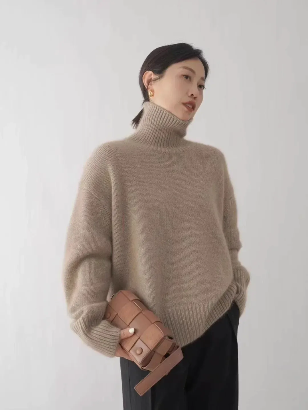 2024 Autumn and Winter New Thick Cashmere Sweater Women High Neck Pullover Sweater Warm Loose Knitted Base Sweater Jacket Tops - Image 18