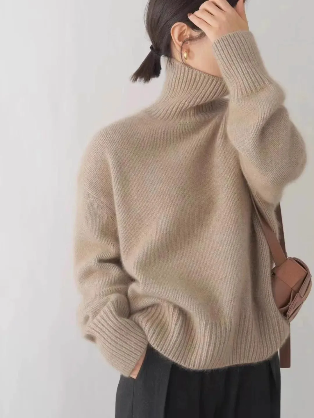 2024 Autumn and Winter New Thick Cashmere Sweater Women High Neck Pullover Sweater Warm Loose Knitted Base Sweater Jacket Tops - Image 22