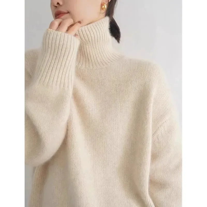 2024 Autumn and Winter New Thick Cashmere Sweater Women High Neck Pullover Sweater Warm Loose Knitted Base Sweater Jacket Tops - Image 24
