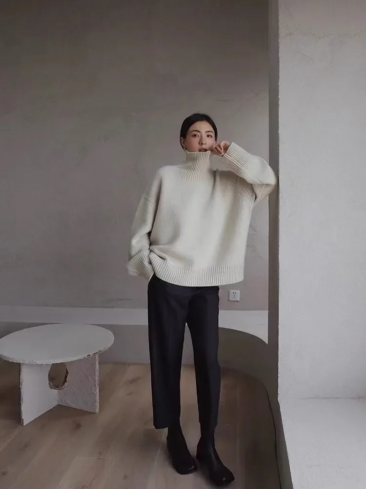 2024 Autumn and Winter New Thick Cashmere Sweater Women High Neck Pullover Sweater Warm Loose Knitted Base Sweater Jacket Tops - Image 25