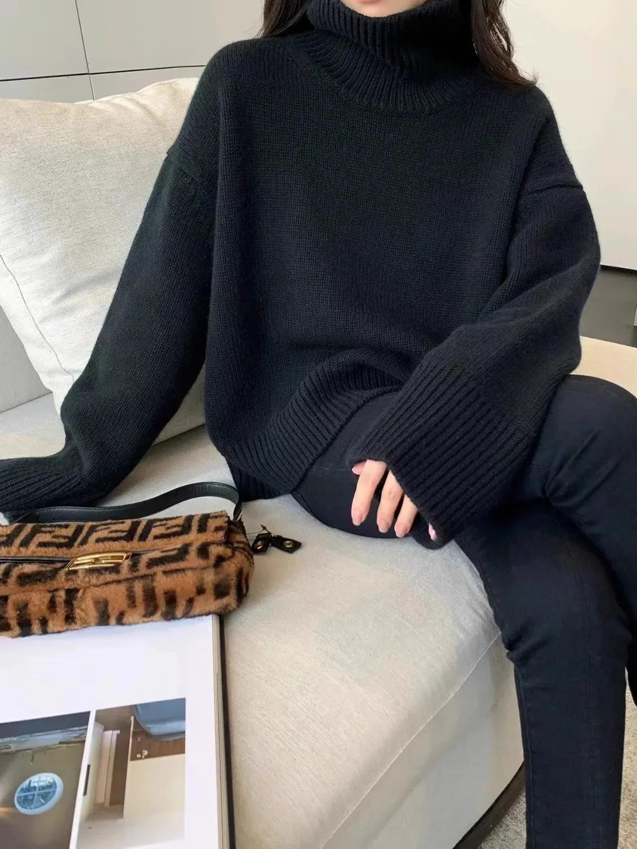 2024 Autumn and Winter New Thick Cashmere Sweater Women High Neck Pullover Sweater Warm Loose Knitted Base Sweater Jacket Tops - Image 26
