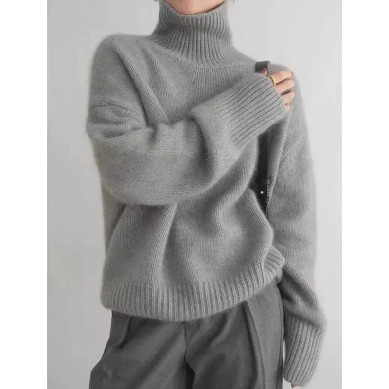 2024 Autumn and Winter New Thick Cashmere Sweater Women High Neck Pullover Sweater Warm Loose Knitted Base Sweater Jacket Tops - Image 27