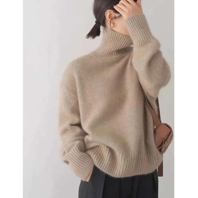 2024 Autumn and Winter New Thick Cashmere Sweater Women High Neck Pullover Sweater Warm Loose Knitted Base Sweater Jacket Tops - Image 28