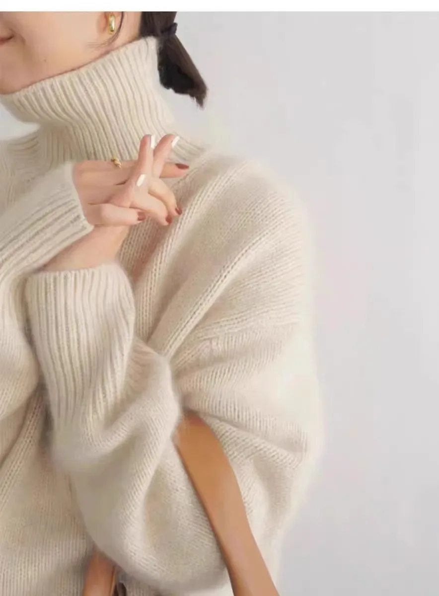 2024 Autumn and Winter New Thick Cashmere Sweater Women High Neck Pullover Sweater Warm Loose Knitted Base Sweater Jacket Tops - Image 10