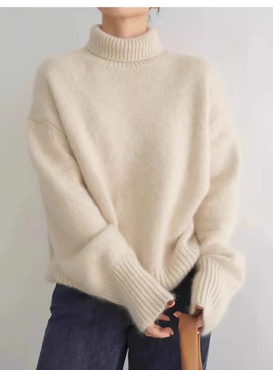 2024 Autumn and Winter New Thick Cashmere Sweater Women High Neck Pullover Sweater Warm Loose Knitted Base Sweater Jacket Tops - Image 11