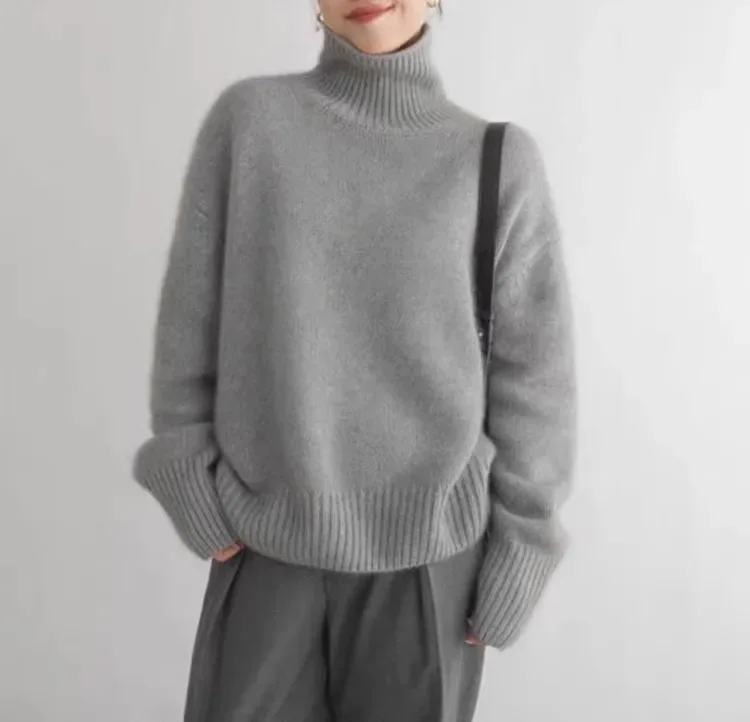 2024 Autumn and Winter New Thick Cashmere Sweater Women High Neck Pullover Sweater Warm Loose Knitted Base Sweater Jacket Tops - Image 13