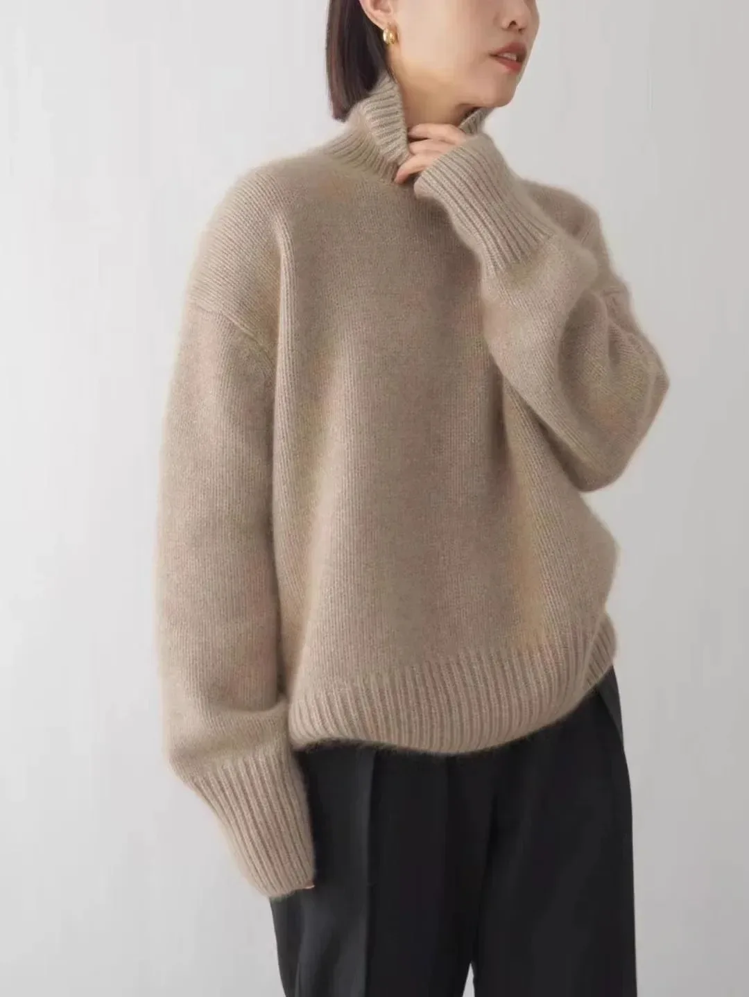 2024 Autumn and Winter New Thick Cashmere Sweater Women High Neck Pullover Sweater Warm Loose Knitted Base Sweater Jacket Tops - Image 21