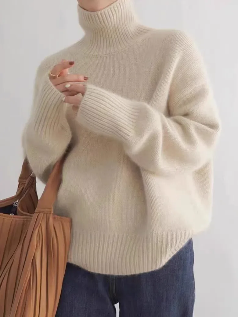2024 Autumn and Winter New Thick Cashmere Sweater Women High Neck Pullover Sweater Warm Loose Knitted Base Sweater Jacket Tops - Image 6