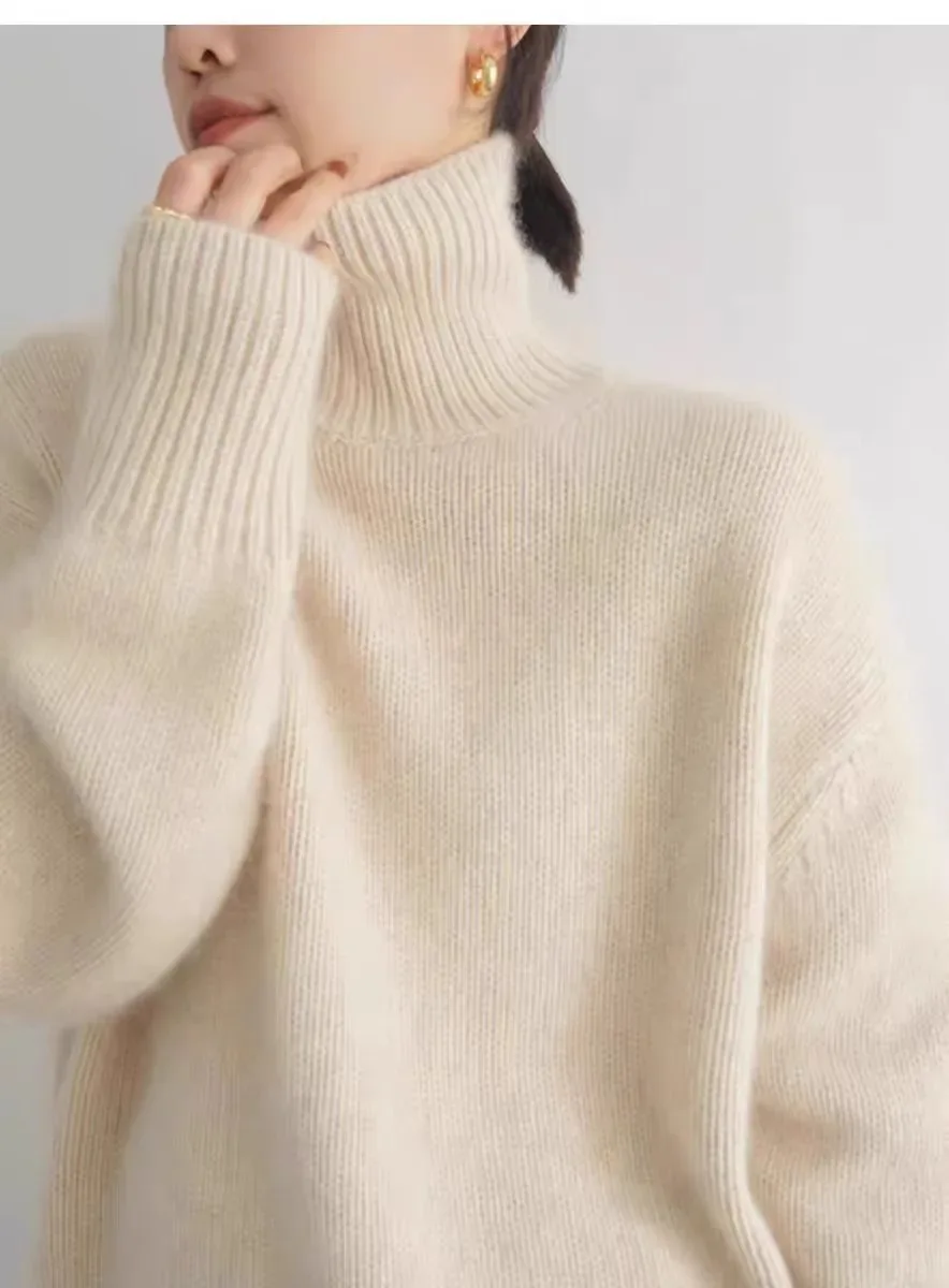 2024 Autumn and Winter New Thick Cashmere Sweater Women High Neck Pullover Sweater Warm Loose Knitted Base Sweater Jacket Tops - Image 7