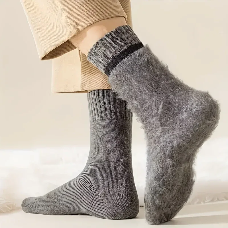 3/10 Pairs of Thick Winter Velvet Snow Socks for Men, Soft Plush Warm Boot Socks, Suitable for Outdoor Work And Leisure, a Gift for Husbands, Fathers, Or Boyfriends, Knitted Items in European Sizes (39-45) And US Sizes 9-11. - Image 2
