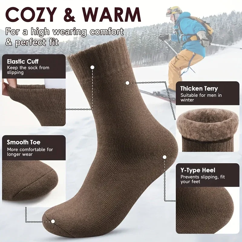 3/10 Pairs of Thick Winter Velvet Snow Socks for Men, Soft Plush Warm Boot Socks, Suitable for Outdoor Work And Leisure, a Gift for Husbands, Fathers, Or Boyfriends, Knitted Items in European Sizes (39-45) And US Sizes 9-11. - Image 3