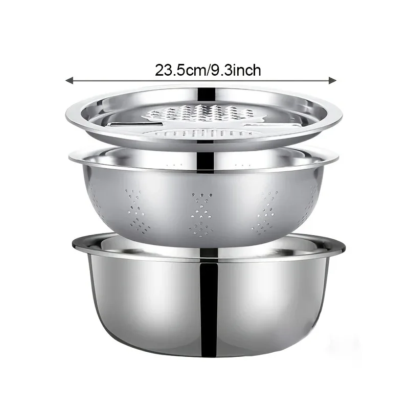 Montero Milan 3pcs HEROBABY Stainless Steel Kitchen Prep Set with Integrated Grinder, Multifunctional Filter & Mixing Bowl - Heavy-Duty 201 Grade Dishwasher- Drainage System for Slicing, Chopping Fruits, Vegetables, Cheese (All-in-One - Image 4