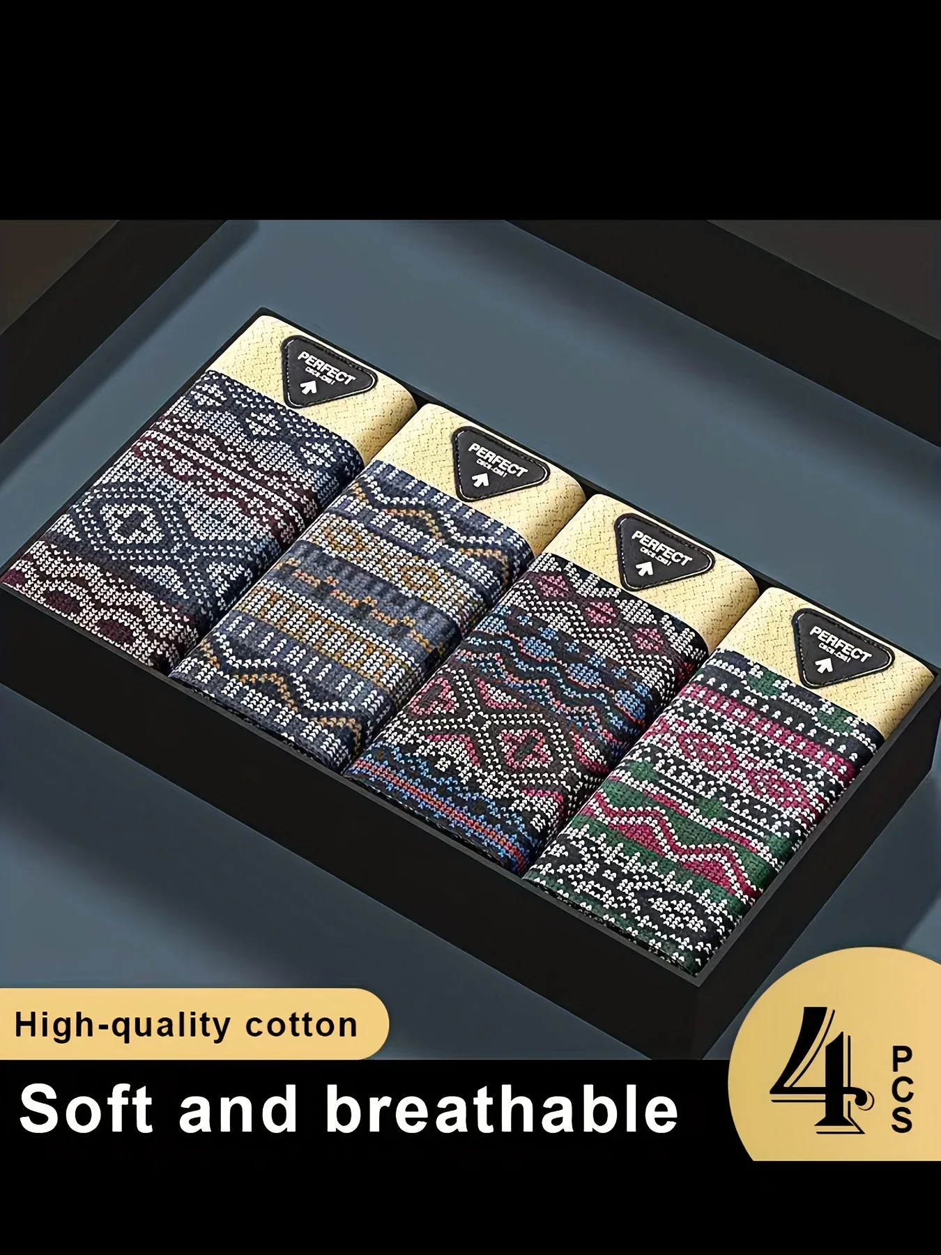 4-Pack Men's Boxer Briefs, Light Luxury Fashion, Ethnic Style Printing Comfortable Breathable Underwear, Comfortable Undergarments, Leisure Clothing, Fashion Underwear, Stylish Boxer Briefs, Premium Quality, Lightweight Under - Image 2