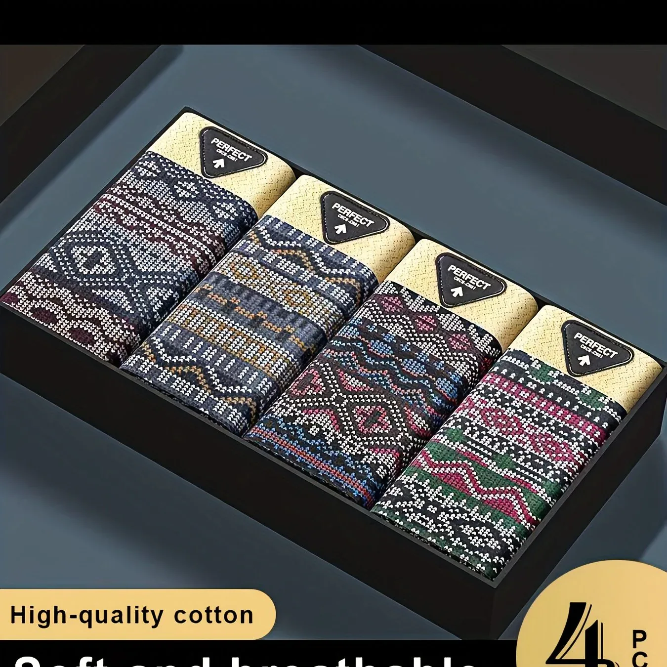 4-Pack Men's Boxer Briefs, Light Luxury Fashion, Ethnic Style Printing Comfortable Breathable Underwear, Comfortable Undergarments, Leisure Clothing, Fashion Underwear, Stylish Boxer Briefs, Premium Quality, Lightweight Under - Image 8