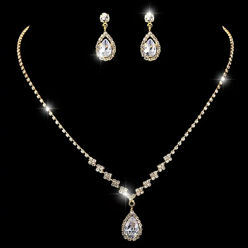 [4pcs Elegant Clutch Set] 4pcs Women's Elegant Sparkling Clutch Evening Bag Set | Decorative Chain Shoulder Bag, Rhinestone Necklace Earrings - Image 3