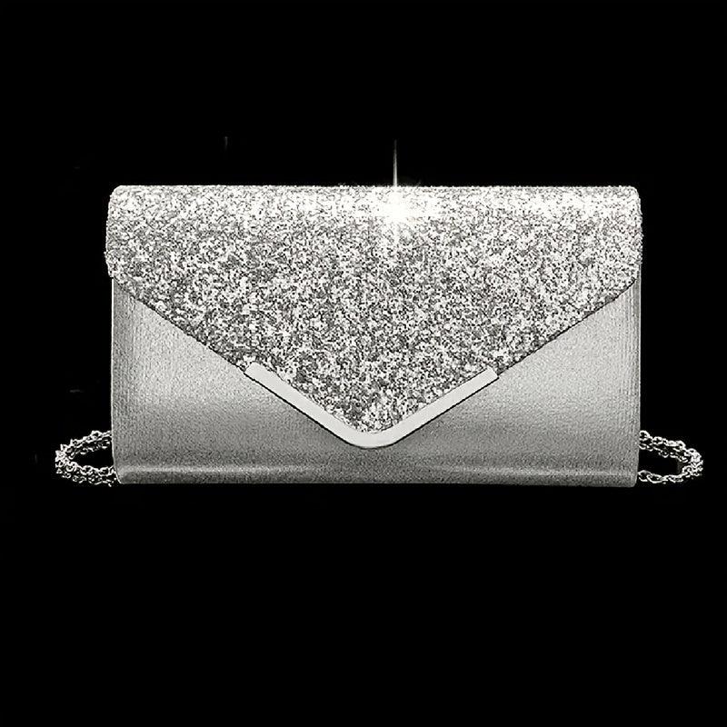 [4pcs Elegant Clutch Set] 4pcs Women's Elegant Sparkling Clutch Evening Bag Set | Decorative Chain Shoulder Bag, Rhinestone Necklace Earrings - Image 4