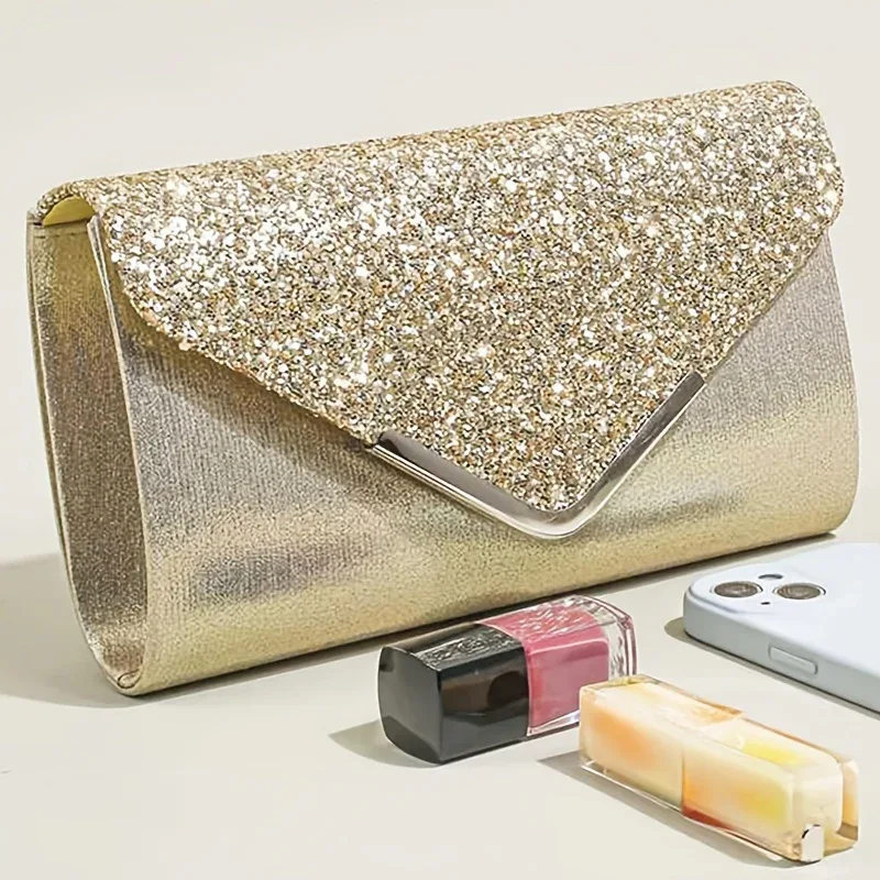 [4pcs Elegant Clutch Set] 4pcs Women's Elegant Sparkling Clutch Evening Bag Set | Decorative Chain Shoulder Bag, Rhinestone Necklace Earrings - Image 8