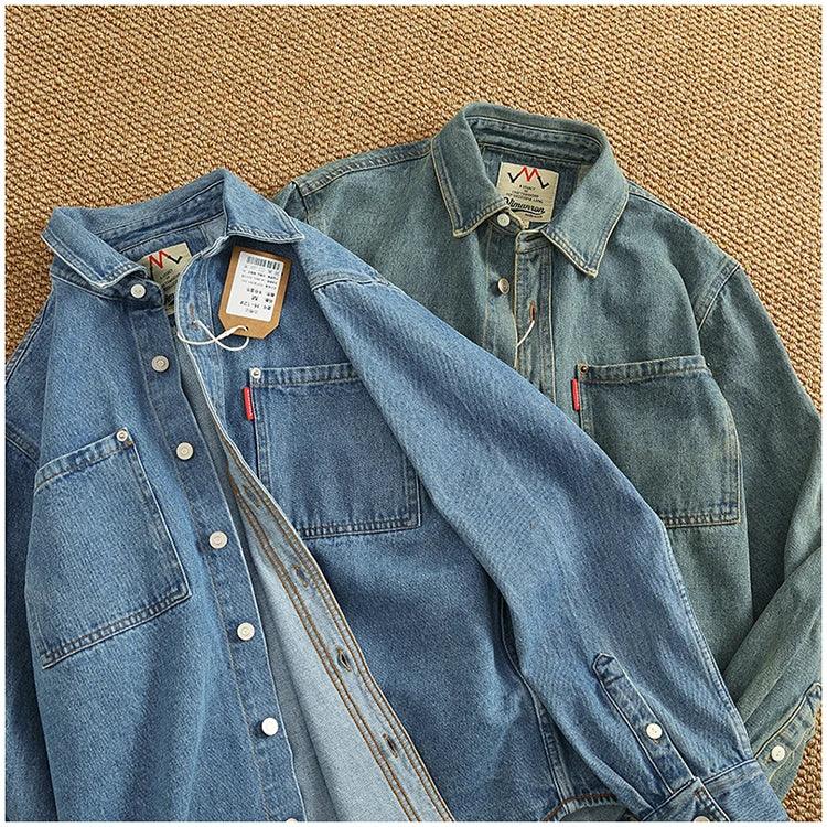 American Casual Men's Long Sve Denim irt Pure Cotton Heavyweight Waed Vintage Workwear Layering irt Jaet - Image 10