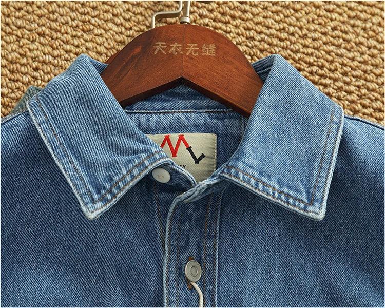 American Casual Men's Long Sve Denim irt Pure Cotton Heavyweight Waed Vintage Workwear Layering irt Jaet - Image 13