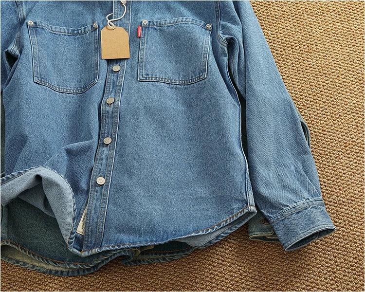 American Casual Men's Long Sve Denim irt Pure Cotton Heavyweight Waed Vintage Workwear Layering irt Jaet - Image 14