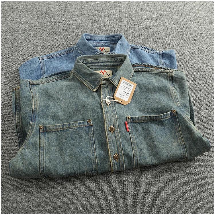American Casual Men's Long Sve Denim irt Pure Cotton Heavyweight Waed Vintage Workwear Layering irt Jaet - Image 15