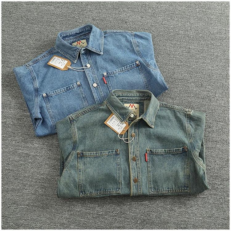 American Casual Men's Long Sve Denim irt Pure Cotton Heavyweight Waed Vintage Workwear Layering irt Jaet - Image 17