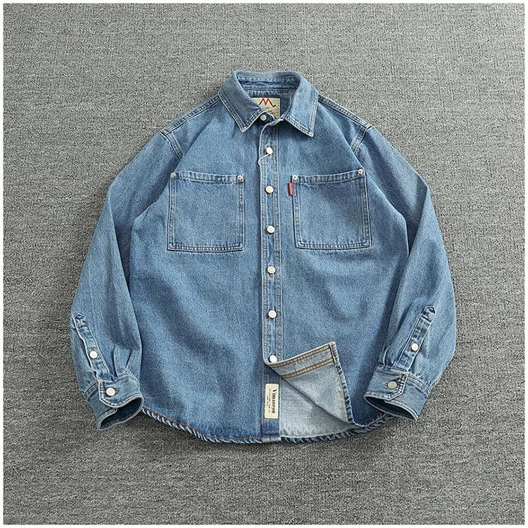 American Casual Men's Long Sve Denim irt Pure Cotton Heavyweight Waed Vintage Workwear Layering irt Jaet - Image 18