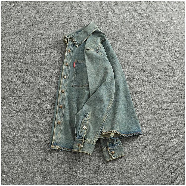 American Casual Men's Long Sve Denim irt Pure Cotton Heavyweight Waed Vintage Workwear Layering irt Jaet - Image 20