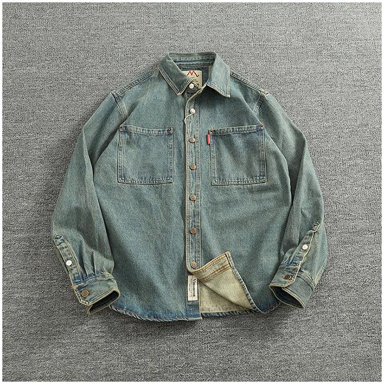American Casual Men's Long Sve Denim irt Pure Cotton Heavyweight Waed Vintage Workwear Layering irt Jaet - Image 21