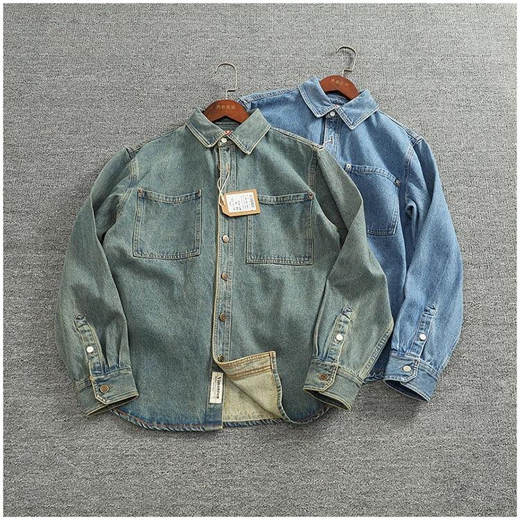 American Casual Men's Long Sve Denim irt Pure Cotton Heavyweight Waed Vintage Workwear Layering irt Jaet - Image 22