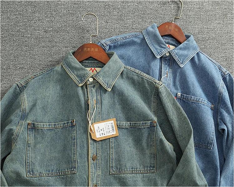 American Casual Men's Long Sve Denim irt Pure Cotton Heavyweight Waed Vintage Workwear Layering irt Jaet - Image 23