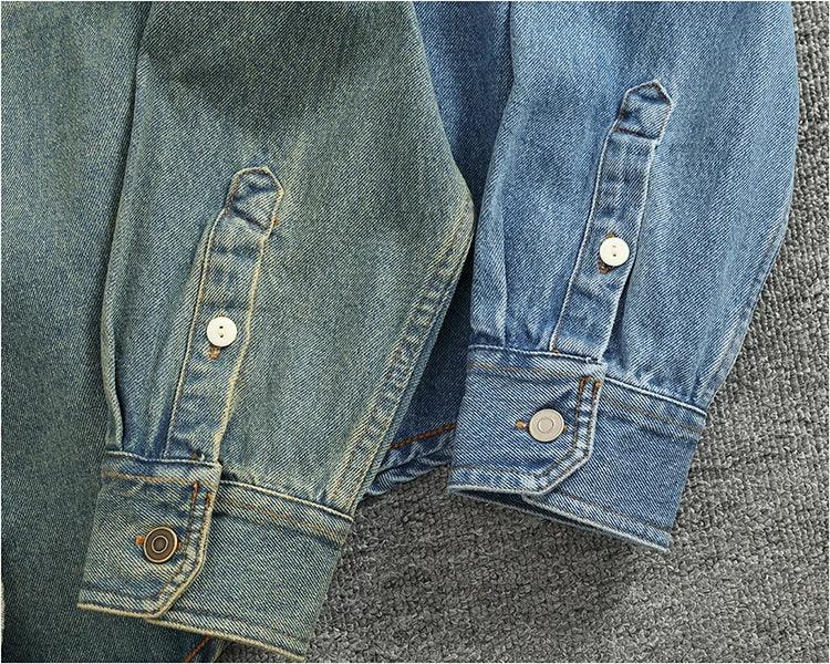 American Casual Men's Long Sve Denim irt Pure Cotton Heavyweight Waed Vintage Workwear Layering irt Jaet - Image 24