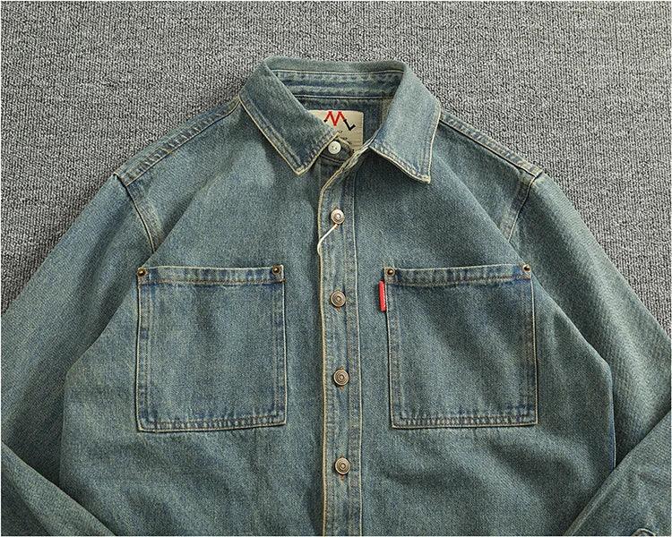 American Casual Men's Long Sve Denim irt Pure Cotton Heavyweight Waed Vintage Workwear Layering irt Jaet - Image 25