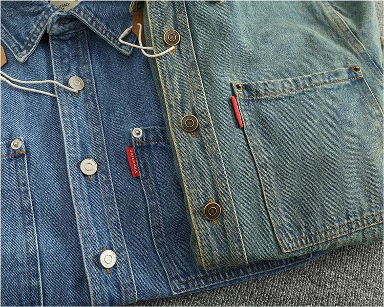 American Casual Men's Long Sve Denim irt Pure Cotton Heavyweight Waed Vintage Workwear Layering irt Jaet - Image 27