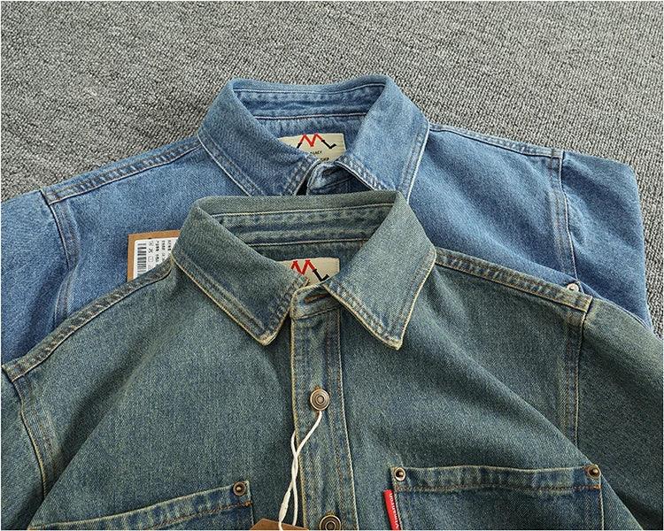 American Casual Men's Long Sve Denim irt Pure Cotton Heavyweight Waed Vintage Workwear Layering irt Jaet - Image 28