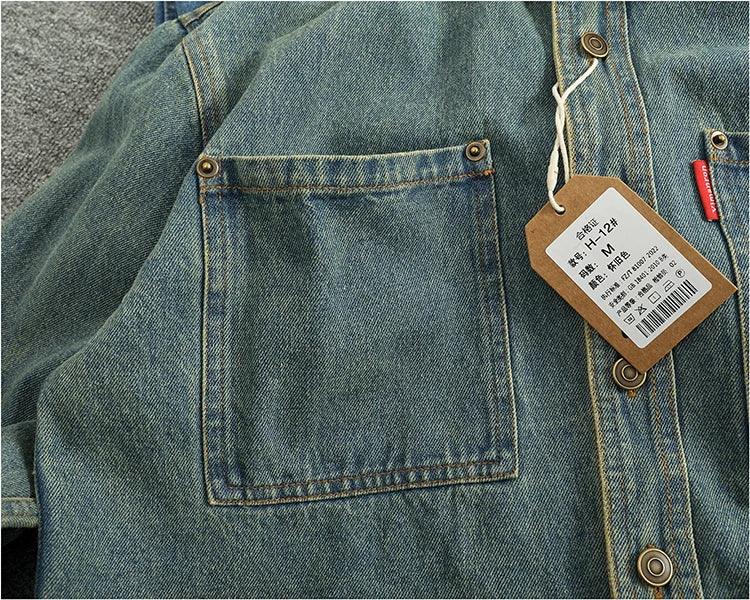 American Casual Men's Long Sve Denim irt Pure Cotton Heavyweight Waed Vintage Workwear Layering irt Jaet - Image 29