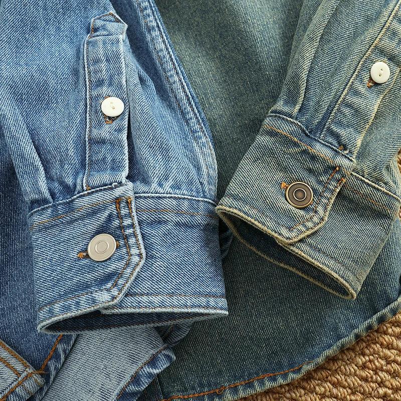 American Casual Men's Long Sve Denim irt Pure Cotton Heavyweight Waed Vintage Workwear Layering irt Jaet - Image 3
