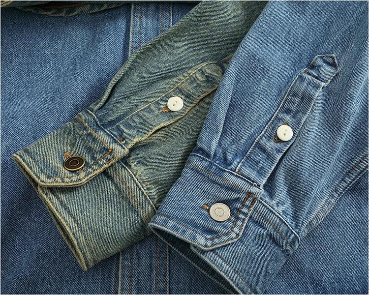 American Casual Men's Long Sve Denim irt Pure Cotton Heavyweight Waed Vintage Workwear Layering irt Jaet - Image 31