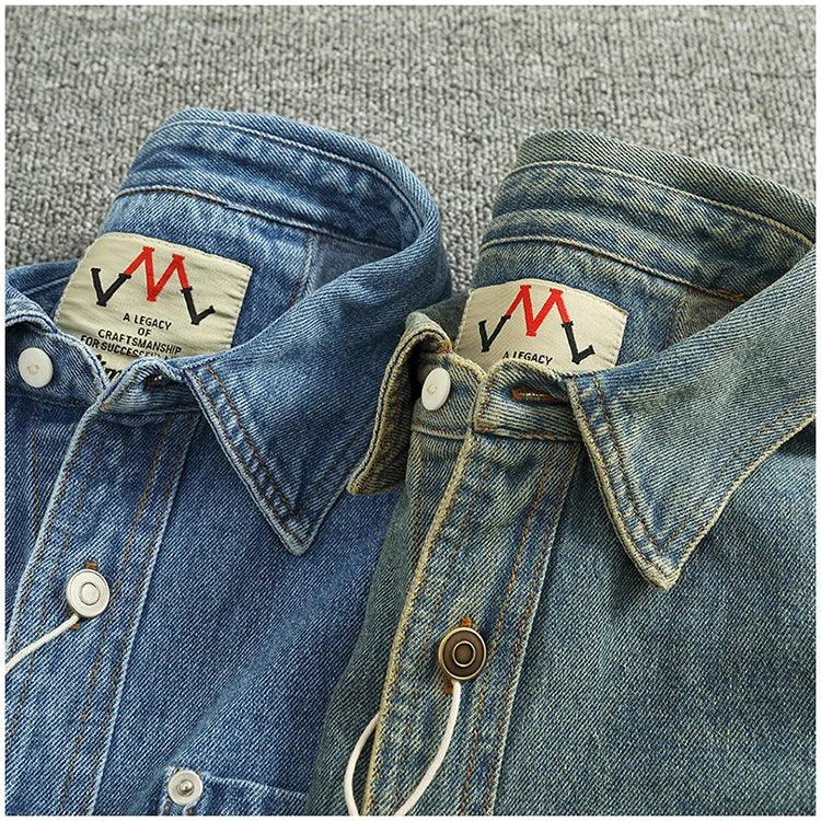 American Casual Men's Long Sve Denim irt Pure Cotton Heavyweight Waed Vintage Workwear Layering irt Jaet - Image 32
