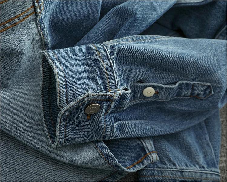 American Casual Men's Long Sve Denim irt Pure Cotton Heavyweight Waed Vintage Workwear Layering irt Jaet - Image 35