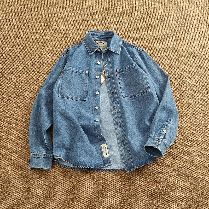 American Casual Men's Long Sve Denim irt Pure Cotton Heavyweight Waed Vintage Workwear Layering irt Jaet - Image 38