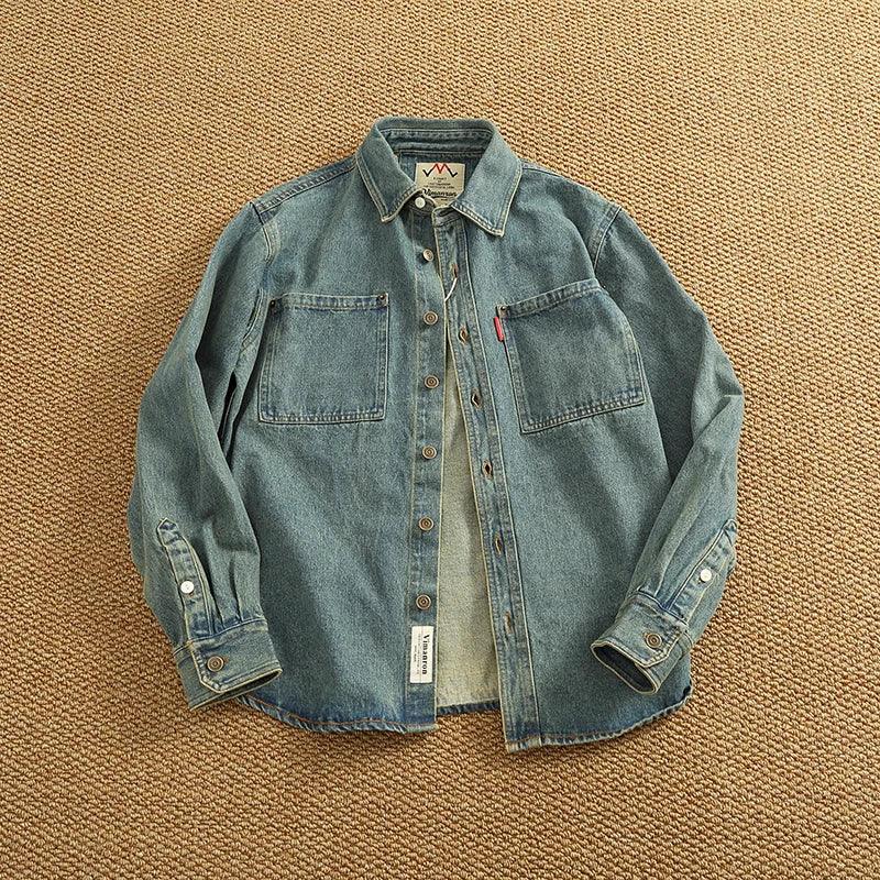 American Casual Men's Long Sve Denim irt Pure Cotton Heavyweight Waed Vintage Workwear Layering irt Jaet - Image 39