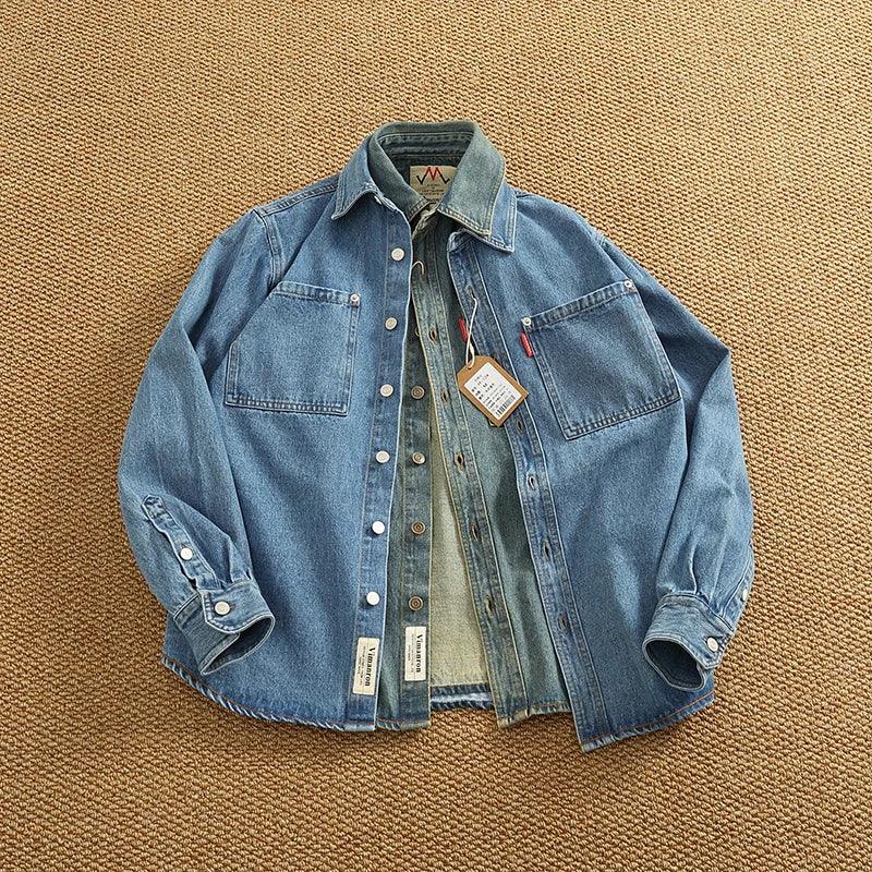 American Casual Men's Long Sve Denim irt Pure Cotton Heavyweight Waed Vintage Workwear Layering irt Jaet - Image 4